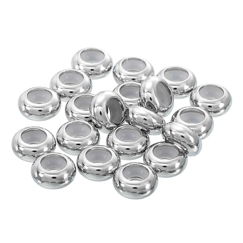 QUARKZMAN 20 Stück 10mmx3.5mm Einsetzgummi Stopper Position Spacer Perlen, Edelstahl Verstellbare Schiebeperlen für Schmuck Armbandherstellung Silber von QUARKZMAN