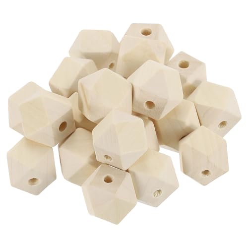 QUARKZMAN 20 Stück geometrische Holzperlen, 20mm/0,79 Zoll Unvollendete geometrische Sechseckperle, Naturfarbene lose Abstandshalterperlen für Schmuckherstellung und Heimdekoration von QUARKZMAN