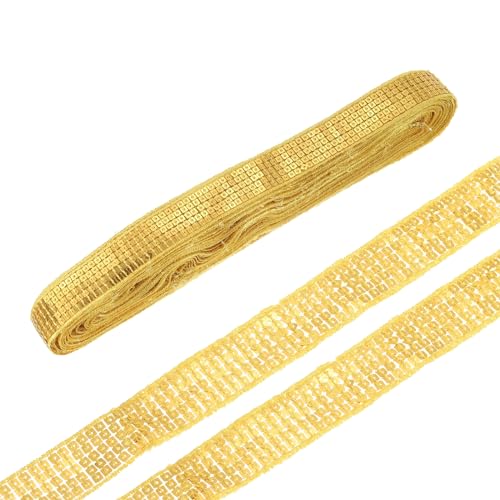 QUARKZMAN 20 Yards Quadratische Paillettenbesätze 5 Reihe 1" Flache Pailletten Streifen Laser Paillette Stoff Dreieck Pailletten Band Besatz für Handwerk DIY Pailletten Fransen Nähen Gold von QUARKZMAN