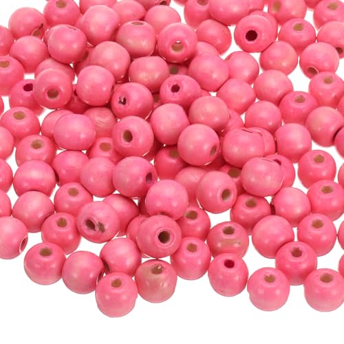 QUARKZMAN 200 Stk. Großloch-Holzperlen Haarzopfperlen, Unvollendete natürliche Fassholz-Abstandshalterperlen für Bastelarbeiten Haar Makramee-Schmuckherstellung, Pink (14 x 13mm, 5mm Loch) von QUARKZMAN