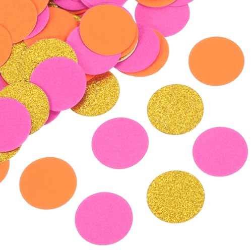 QUARKZMAN 200 Stück Runde Konfetti Glitzer Farbiges Papier Tisch Buntpapier Dekor für Party Hochzeit Festival Dekorationen, 3x3cm, Gold, Neon Pink, Orange von QUARKZMAN