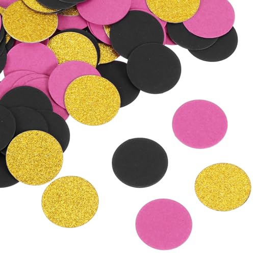 QUARKZMAN 200 Stück Runde Konfetti Glitzer Farbiges Papier Tisch Buntpapier Dekor für Party Hochzeit Festival Dekorationen, 3x3cm, Gold, Pink, Schwarz von QUARKZMAN