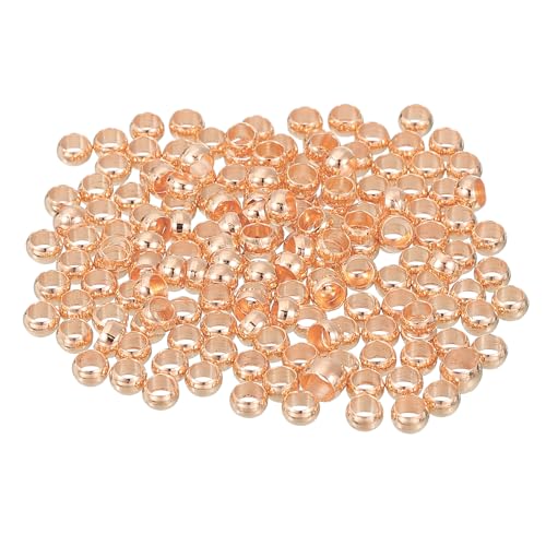 QUARKZMAN 200 Stück Runde Quetschperlen, 3,5 mm Messing-Abstandshalter-Loseperlen Metallklemmen-Enden Winzige Stopperperlen für Bastel-DIY, Roségold von QUARKZMAN