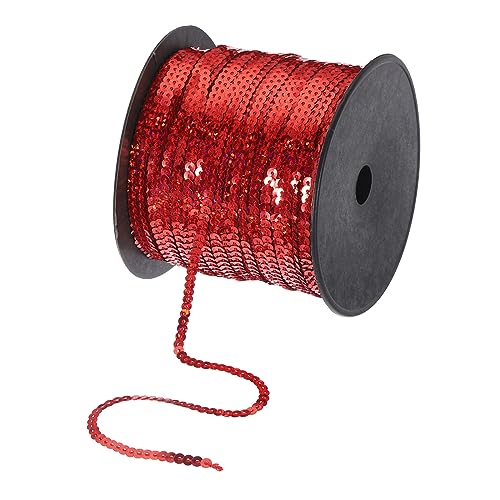 QUARKZMAN 200 Yards Flach Pailletten Streifen 4mm Laser Pailletten Stoff Paillette Dreieck Pailletten Trimmen für Handwerk Basteln Pailletten Fransen Nähen Klingeln Rot von QUARKZMAN