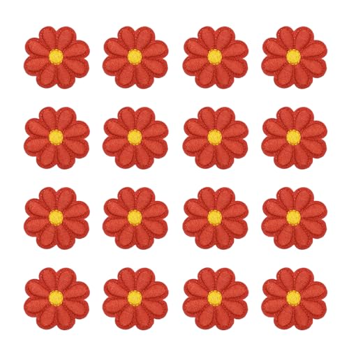 QUARKZMAN 24 Stück Blumen Bügelbilder, rote bestickte Nähaufnäher Hand gehäkelte Applikationen 1,65IN Blumenstickerei Aufnäher für Kleidung Nähen DIY Handwerk Hüte Schuhe Geschenkverpackung von QUARKZMAN