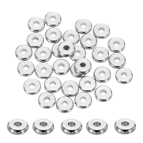 QUARKZMAN 25 Stück Edelstahl-Abstandshalterperlen, 7mm flache runde Perlen Metall-Heishi-Perle langlebige Rondelle-Distanzstücke für die Herstellung von Armbändern Halskette Schmuck, Silber von QUARKZMAN