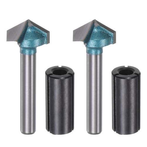 QUARKZMAN 2er Set V-Nut Fräser 0,6" Durchmesser 6mm Schaft 0,4" Schneidtiefe 120 Grad Hartmetall V-Typ Trimmer CNC Fräser für 3D CNC Gravur Holzarbeiten mit Konversionsklemme, Cyan von QUARKZMAN