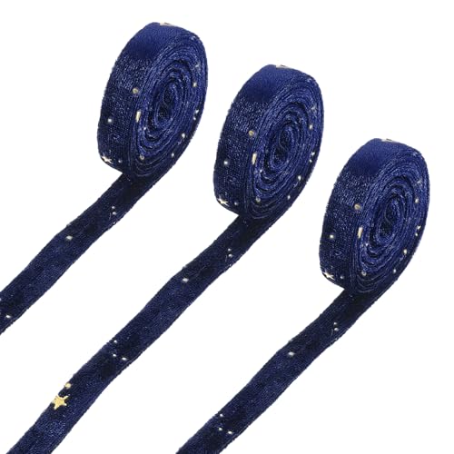 QUARKZMAN 3 Rollen 3/8" x 1 Yard Samtband, doppelseitiges Bastelband mit Stern für Nähen, Geschenkverpackung, Party Hochzeit Dekor, DIY-Schleifenornament, Marineblau von QUARKZMAN