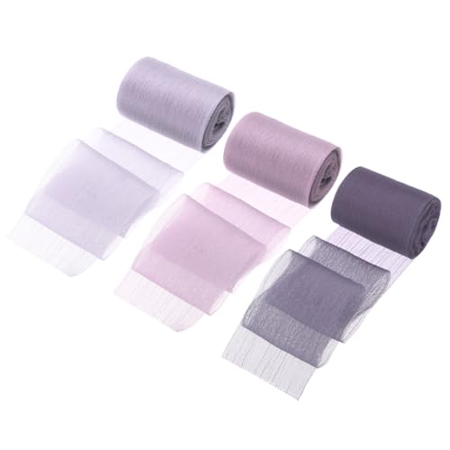 QUARKZMAN 3 Rollen Band Crinkle Chiffon, 1,5" 6 Yards Handgemachter Tüllstoff Seidenband Stoff für Blumenstrauß Geschenkverpackung DIY Basteln Hochzeit, Lila, Helllila, Graulila von QUARKZMAN