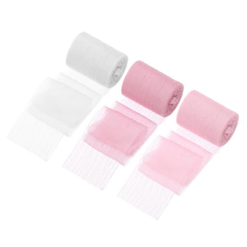 QUARKZMAN 3 Rollen Band Crinkle Chiffon, 1,5" 6 Yards Handgemachter Tüllstoff Seidenband Stoff für Blumenstrauß Geschenkverpackung DIY Basteln Hochzeit, Pink, Dunkelrosa, Weiß von QUARKZMAN