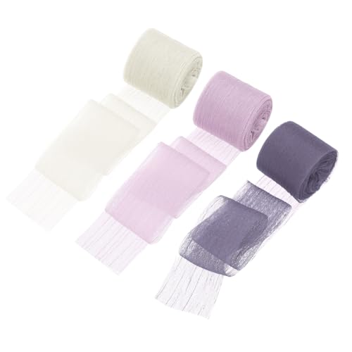 QUARKZMAN 3 Rollen Band Crinkle Chiffon, 1" 6 Yards Handgemachter Tüllstoff Seidenband Stoff für Blumenstrauß Geschenkverpackung DIY Basteln Hochzeit, Helllila, Lila, Cremeweiß von QUARKZMAN