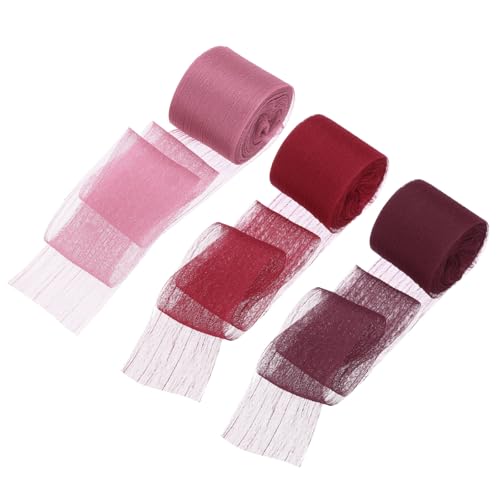 QUARKZMAN 3 Rollen Band Crinkle Chiffon, 1" 6 Yards Handgemachter Tüllstoff Seidenband Stoff für Blumenstrauß Geschenkverpackung DIY Basteln Hochzeit, Weinrot, Rot, Tiefrosa von QUARKZMAN