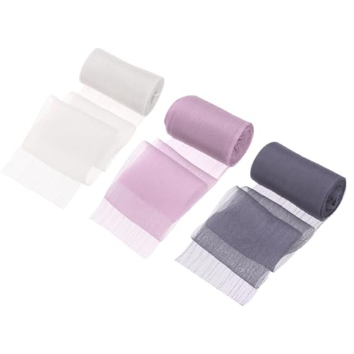 QUARKZMAN 3 Rollen Band Crinkle Chiffon, 2" 6 Yards Handgemachter Tüllstoff Seidenband Stoff für Blumenstrauß Geschenkverpackung DIY Basteln Hochzeit, Helllila, Lila, Cremeweiß von QUARKZMAN