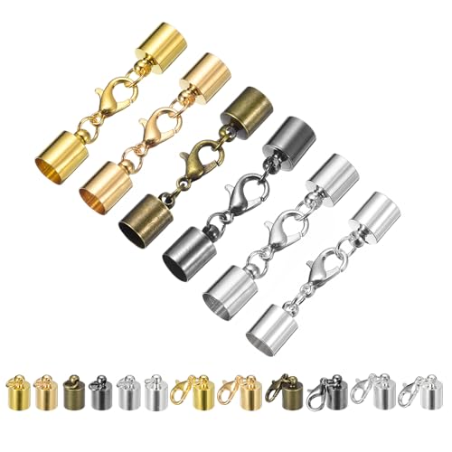 QUARKZMAN 30 Sets 7mm Lederkordel-Endkappen mit Karabinerverschlüssen, Fassabschlüssen für die DIY-Herstellung von Lederarmbändern, 6 Farben in 1 Set von QUARKZMAN