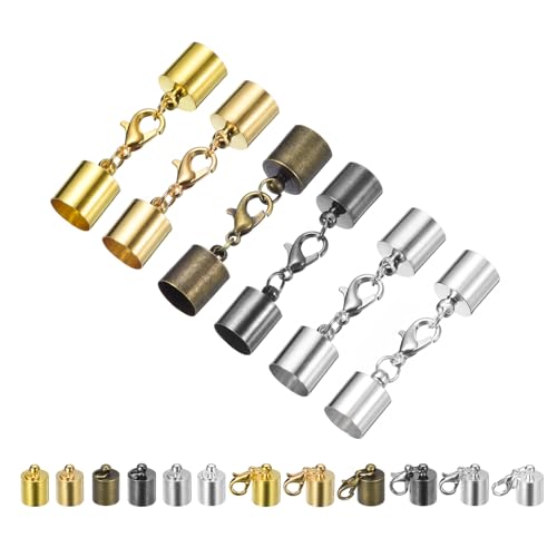 QUARKZMAN 30 Sets 9mm Lederkordel-Endkappen mit Karabinerverschlüssen, Fassabschlüssen für die DIY-Herstellung von Lederarmbändern, 6 Farben in 1 Set von QUARKZMAN