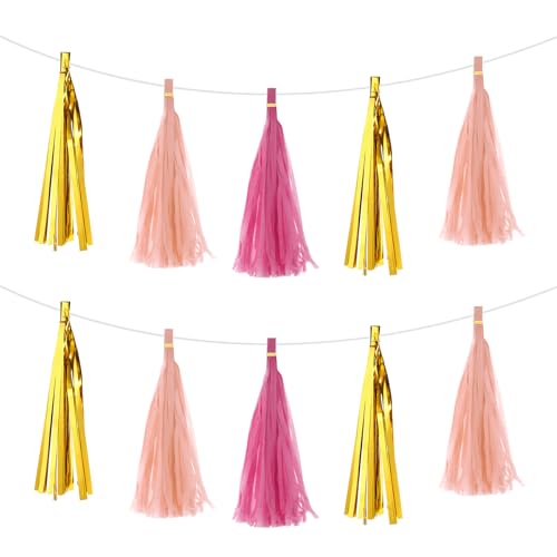 QUARKZMAN 30 Stück Helle Gold-, Rosarot-, Hellrosa-Quaste Girlande Banner mit Seidenpapier Quasten Party DIY Kits für Jubiläum Hochzeit Geburtstagsparty QUARKZMAN 30 Stück Helle Gold-, Rosarot-, Hellrosa-Quaste Girlande Banner mit Seidenpapier Quasten Party DIY Kits für Jubiläum Hochzeit Geburtstagsparty von QUARKZMAN