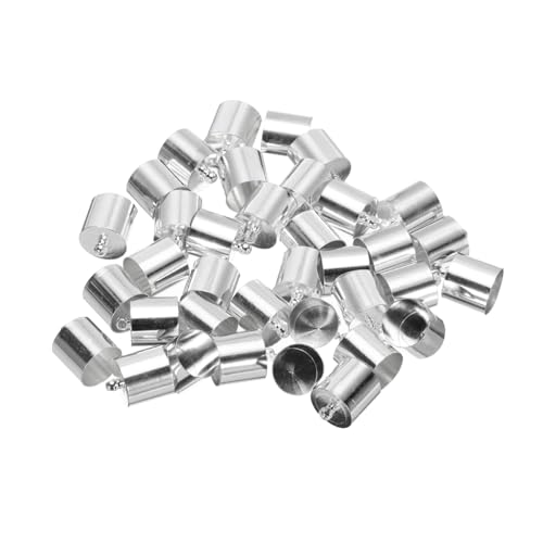 QUARKZMAN 30 Stück Kordelendkappen 15mm Endkappe Barrel Beads Kumihimo 12mm Durchmesser Endkappen Messing für Lederband, Quasten, Schmuckherstellung, Silber von QUARKZMAN