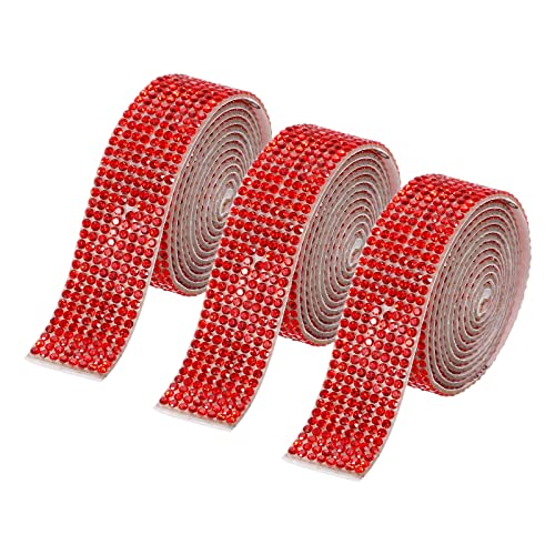 QUARKZMAN 3Rolle 3 Yards 18mm Selbstklebend Kristall Strass Diamant Farbband für Kunst und Kunsthandwerk Projekt Hochzeitstorten Geburtstag Dekorationen Rot von QUARKZMAN