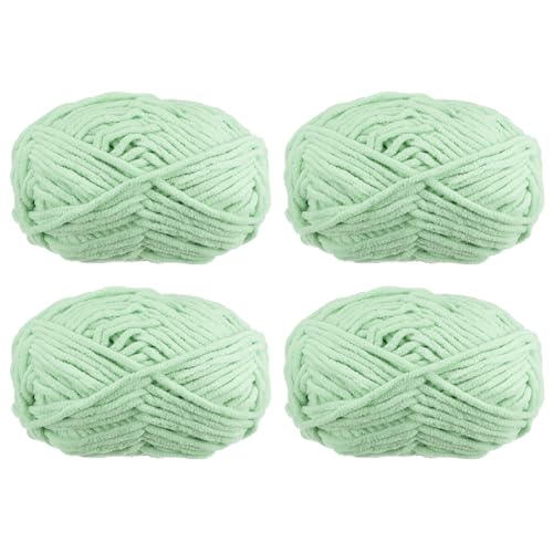 QUARKZMAN 4 Knäuel Chenille-Garn Decken-Garn 4x100g/14oz Stärke 5# Dickes Polyester-Strickgarn zum Häkeln, Weben, Tasche, Schal, Hut, Hellgrün, 4x68m(248yds) von QUARKZMAN