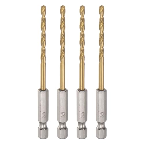 QUARKZMAN 4 Stück 1/4" Sechskantschaft Bohrer 3,5 mm Titan Bohrer Set M35 Hochgeschwindigkeitsstahl Spiralbohrer 90 mm lang Vollständig geschliffen für Holz, Edelstahl, Metall, Kunststoff von QUARKZMAN