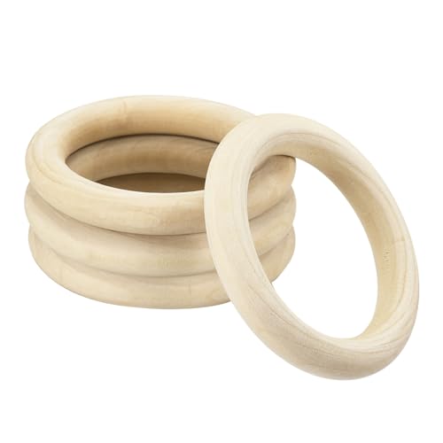 QUARKZMAN 4 Stück Naturholzringe, 100mm/3,9 Zoll Unvollendete Glatt Macrame Kreise Holzring für Bastelprojekte DIY Projekte Macrame Herstellung (15mm dick) von QUARKZMAN