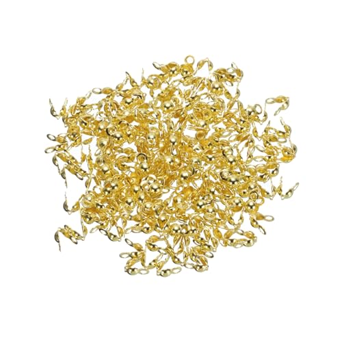 QUARKZMAN 400 Stück Endkappe Knotenabdeckung 3mm Durchmesser Muschel Metallbeschichtete offene Perlenkappen 6mm Länge Endkappen Messing für DIY Armband Schmuckherstellung, Gold von QUARKZMAN