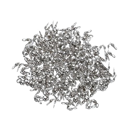 QUARKZMAN 400 Stück Endkappe Knotenabdeckung 3mm Durchmesser Muschel Metallbeschichtete offene Perlenkappen 6mm Länge Endkappen Messing für DIY Armband Schmuckherstellung, Tiefes Silber von QUARKZMAN