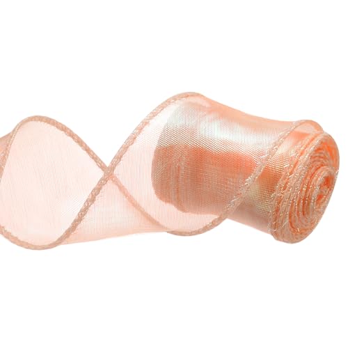 QUARKZMAN Schleifenband schimmernd durchscheinend 40 mm x 3 m schillerndes Organzaband glitzernde Chiffon-Bänder Chamäleon Regenbogenfarbe für Dekoration Geschenkverpackungen, Orange von QUARKZMAN