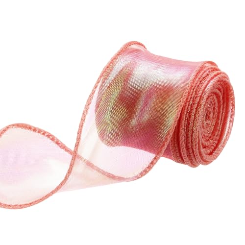 QUARKZMAN Schleifenband schimmernd durchscheinend 40 mm x 3 m schillerndes Organzaband glitzernde Chiffon-Bänder Chamäleon Regenbogenfarbe für Dekoration Geschenkverpackungen, Rot von QUARKZMAN