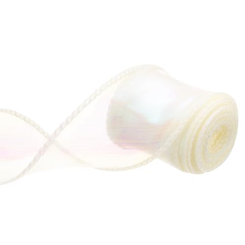 QUARKZMAN 40mm Breites Glitzerndes Durchsichtiges Verdrahtetes Organza-Band Pastell Schimmerndes Schillerndes Chiffon-Band 2,7m Beige zum Geschenkverpacken von Sträußen von QUARKZMAN