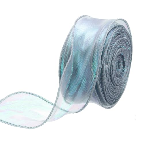 QUARKZMAN 40mm Breites Glitzerndes Durchsichtiges Verdrahtetes Organza-Band Pastell Schimmerndes Schillerndes Chiffon-Band 23m Grün zum Geschenkverpacken Blumenstrauß von QUARKZMAN