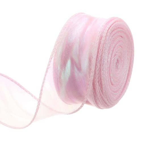 QUARKZMAN 40mm Breites Glitzerndes Durchsichtiges Verdrahtetes Organza-Band Pastell Schimmerndes Schillerndes Chiffon-Band 23m Rosa zum Geschenkverpacken Blumenstrauß von QUARKZMAN