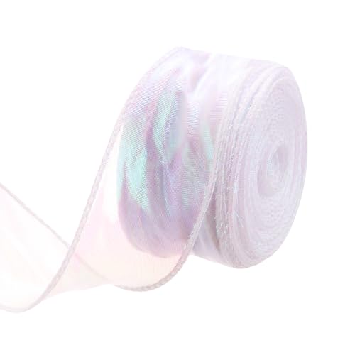 QUARKZMAN Schleifenband schimmernd durchscheinend 40 mm x 23 m schillerndes Organzaband glitzernde Chiffon-Bänder Chamäleon Regenbogenfarbe für Dekoration Geschenkverpackungen, Weiß von QUARKZMAN