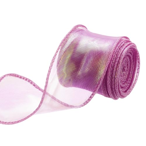 QUARKZMAN 40mm Breites Glitzerndes Durchsichtiges Verdrahtetes Organza-Band Pastell Schimmerndes Schillerndes Chiffon-Band 4,6m Pflaumenlila für Geschenkverpackung von QUARKZMAN