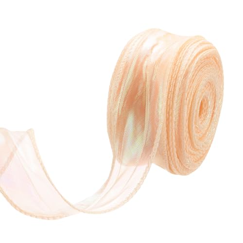 QUARKZMAN 40mm Breites Glitzerndes Sheer Verdrahtetes Organza-Band Pastell Schimmer Irisierende Chiffon-Bänder 23m Hellrosa zum Geschenkverpacken Bouquet Hochzeitsbögen von QUARKZMAN