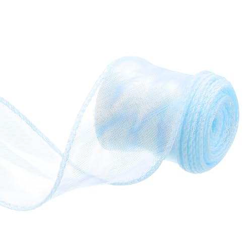 QUARKZMAN 40mm Breites Glitzerndes Sheer Verdrahtetes Organza-Band Pastell Schimmerndes Irisierendes Chiffon-Band 2,7m Blau zum Geschenkverpacken Bouquet Hochzeitsbögen von QUARKZMAN