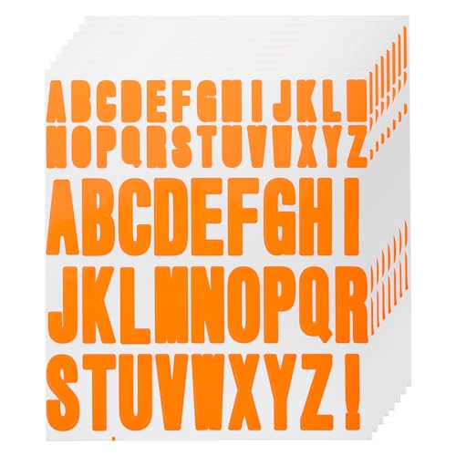 QUARKZMAN 440 Stück 8 Blätter Buchstaben Aufkleber Vinyl Wasserdicht Selbstklebend Alphabet Aufkleber Buchstaben für Innen-/Außenbereich Aufkleber Dekoration Orange von QUARKZMAN