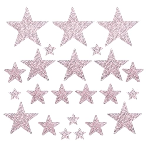 QUARKZMAN 45 Stück Eisen auf Patches Stern Strass Applikationen Glitzer bestickte Patches Pink Eisen auf Strasssteine für Kleidung DIY Handwerk Tasche Hut Hosen in 4 Größen von QUARKZMAN