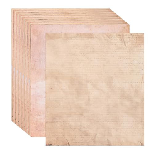 QUARKZMAN 48 Blätter Vintage-Papier, Pergamentpapier Standard-Druckerpapier beidseitiges altes Papier 11 x 8 Zoll Weiches Braun für Scrapbooking, Geschenkverpackung, Zertifikate von QUARKZMAN