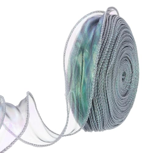 QUARKZMAN 4cm Breites Glitzerndes Durchsichtiges Verdrahtetes Organza-Band 50 Yard/46m Pastell Chiffon-Bänder Grün zum Verpacken von Geschenken, Blumensträußen und Hochzeitstorten von QUARKZMAN