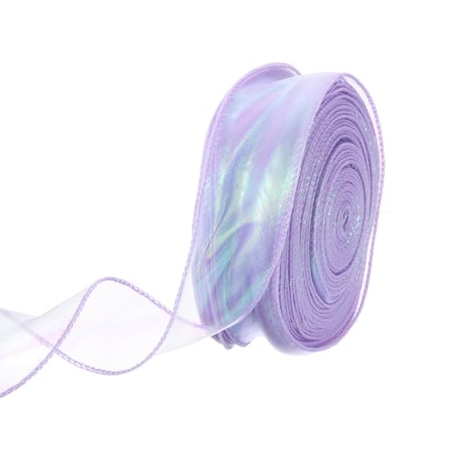 QUARKZMAN 4cm Breites Glitzerndes Durchsichtiges Verdrahtetes Organza-Band 50 Yard/46m Pastell Chiffon-Bänder Lila zum Geschenkverpacken, Blumensträuße, Hochzeitstorten-Schleifen von QUARKZMAN