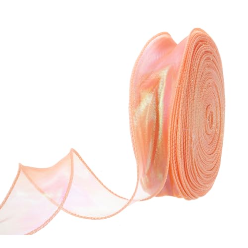 QUARKZMAN 4cm Breites Glitzerndes Durchsichtiges Verdrahtetes Organza-Band 50 Yard/46m Pastell Chiffon-Bänder Orange zum Verpacken von Geschenken, Blumensträußen und Hochzeitstorten von QUARKZMAN