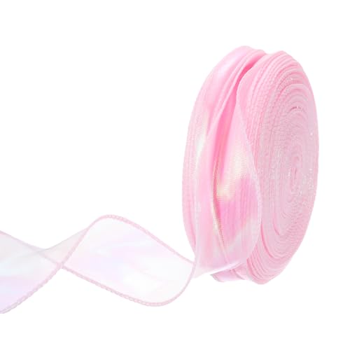 QUARKZMAN 4cm Breites Glitzerndes Durchsichtiges Verdrahtetes Organza-Band 50 Yard/46m Pastell Chiffon-Bänder Rosa zum Verpacken von Geschenken, Blumensträußen und Hochzeitstorten von QUARKZMAN