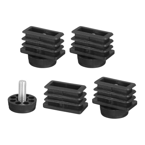 QUARKZMAN 4er Set Nivellierfüße, 20x40mm Kunststoff-Verstellbare Möbelbein-Nivellier-Rechteckrohr-Einschraub-Gleit-Nivellierer Passend für Loch 20mm für Tisch Stuhl Möbel, Schwarz von QUARKZMAN