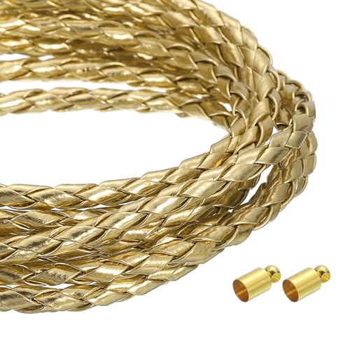 QUARKZMAN 4mm 5,46 Yards Geflochtene Lederkordel, Runde Geflochtene Echte Lederband Seil Gefaltet für Schmuckherstellung, Binden, Halsketten, Gold QUARKZMAN 4mm 5,46 Yards Geflochtene Lederkordel, Runde Geflochtene Echte Lederband Seil Gefaltet für Schmuckherstellung, Binden, Halsketten, Gold von QUARKZMAN