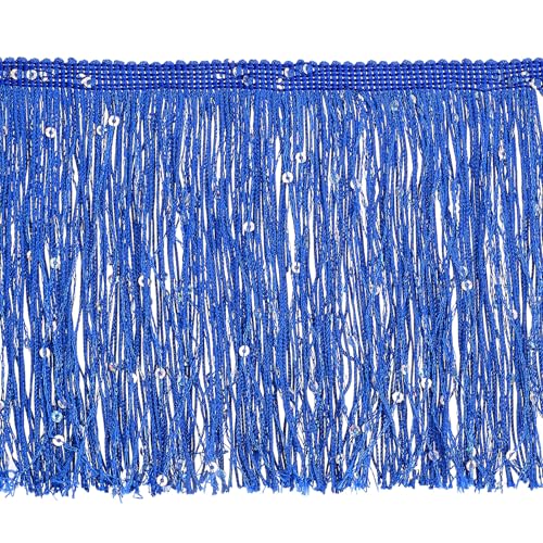 QUARKZMAN 5,47 Yard von 15cm/6" Paillettenfransen-Borte Glitzernde DIY Fransen Quaste Borte Band für Kostüm Kleid DIY Nähen Handwerk Dekoration, (16,4 Ft/5m) Blau von QUARKZMAN