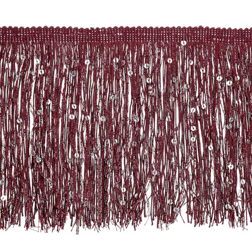 QUARKZMAN 5,47 Yard von 15cm/6" Paillettenfransen-Borte Glitzernde DIY Fransen Quaste Borte Band für Kostüm Kleidung DIY Nähen Handwerk Dekoration, (16,4 Ft/5m) Lila Rot von QUARKZMAN