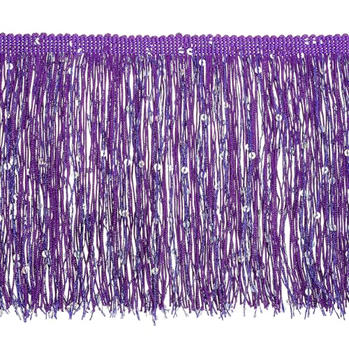 QUARKZMAN 5,47 Yard von 15cm/6" Paillettenfransen-Borte Glitzernde DIY Fransen Quaste Borte Band für Kostüm Kleidung DIY Nähen Handwerk Dekoration, (16,4 Ft/5m) Lila von QUARKZMAN