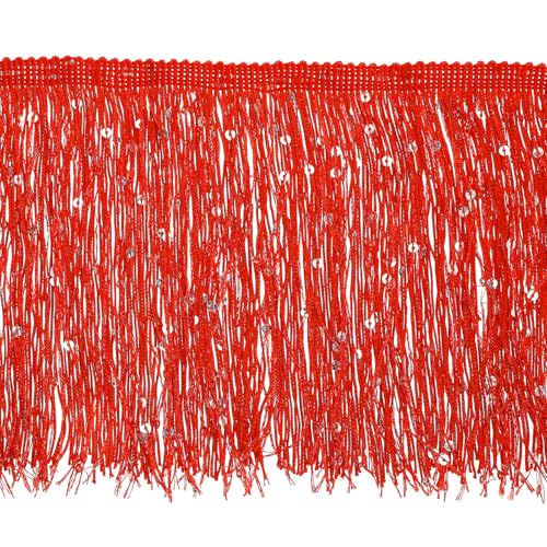 QUARKZMAN 5,47 Yard von 15cm/6" Paillettenfransen-Borte Glitzernde DIY Fransen Quaste Borte Band für Kostüm Kleidung DIY Nähen Handwerk Dekoration, (16,4 Ft/5m) Rot von QUARKZMAN