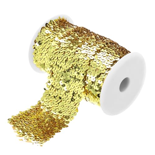 QUARKZMAN 5,5 Yards 3 Zoll Elastische Paillettenborte 3-Reihige Flache Paillettenband Paillettenstoffband für Basteln DIY Paillettenfransen Nähen Gold von QUARKZMAN